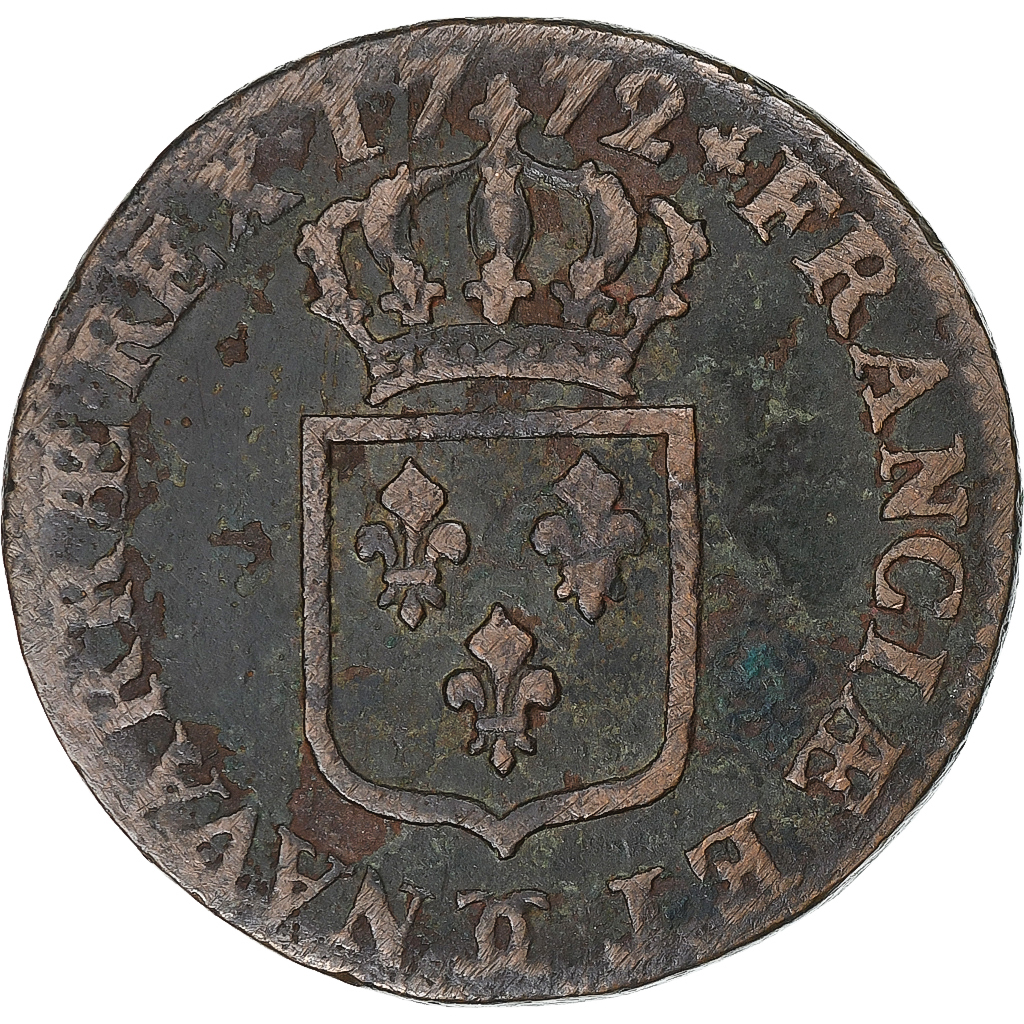France, Louis XV, Sol à la vieille tête, 1772, Besançon, Copper, VF(30-35)