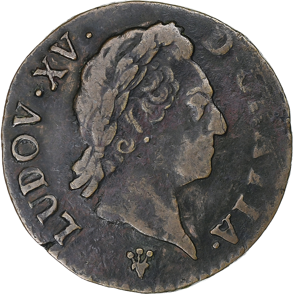 France, Louis XV, 1/2 Sol à la vieille tête, 1770, Reims, Copper, 