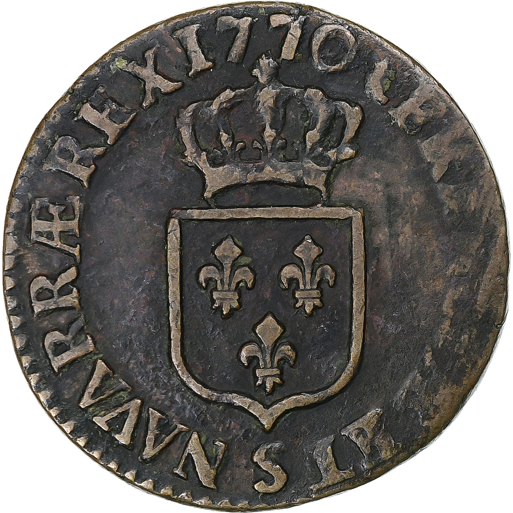 France, Louis XV, 1/2 Sol à la vieille tête, 1770, Reims, Copper, 