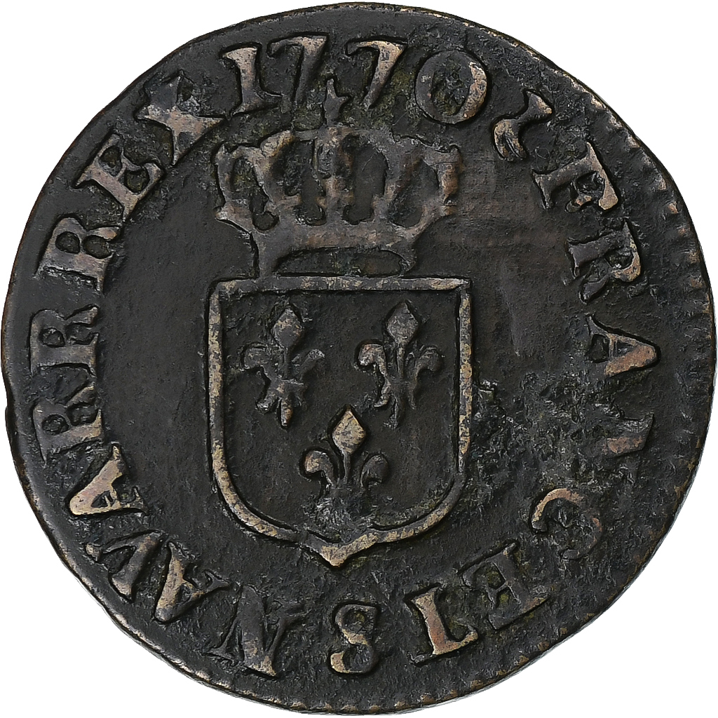 France, Louis XV, Liard à la Vieille Tête, 1770, Reims, Copper, VF(30-35)