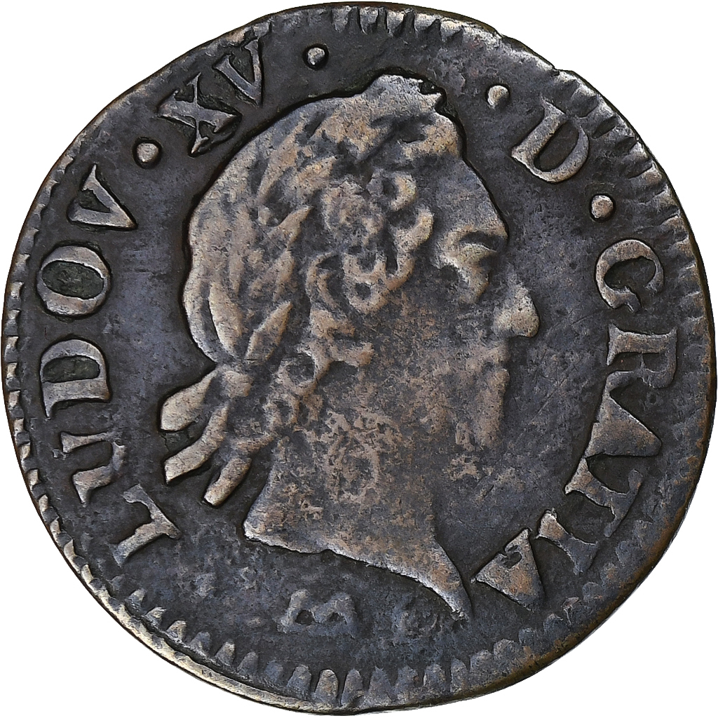 France, Louis XV, Liard à la Vieille Tête, 1772, Montpellier, Copper