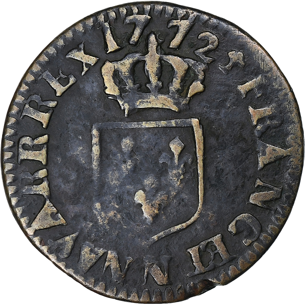 France, Louis XV, Liard à la Vieille Tête, 1772, Montpellier, Copper