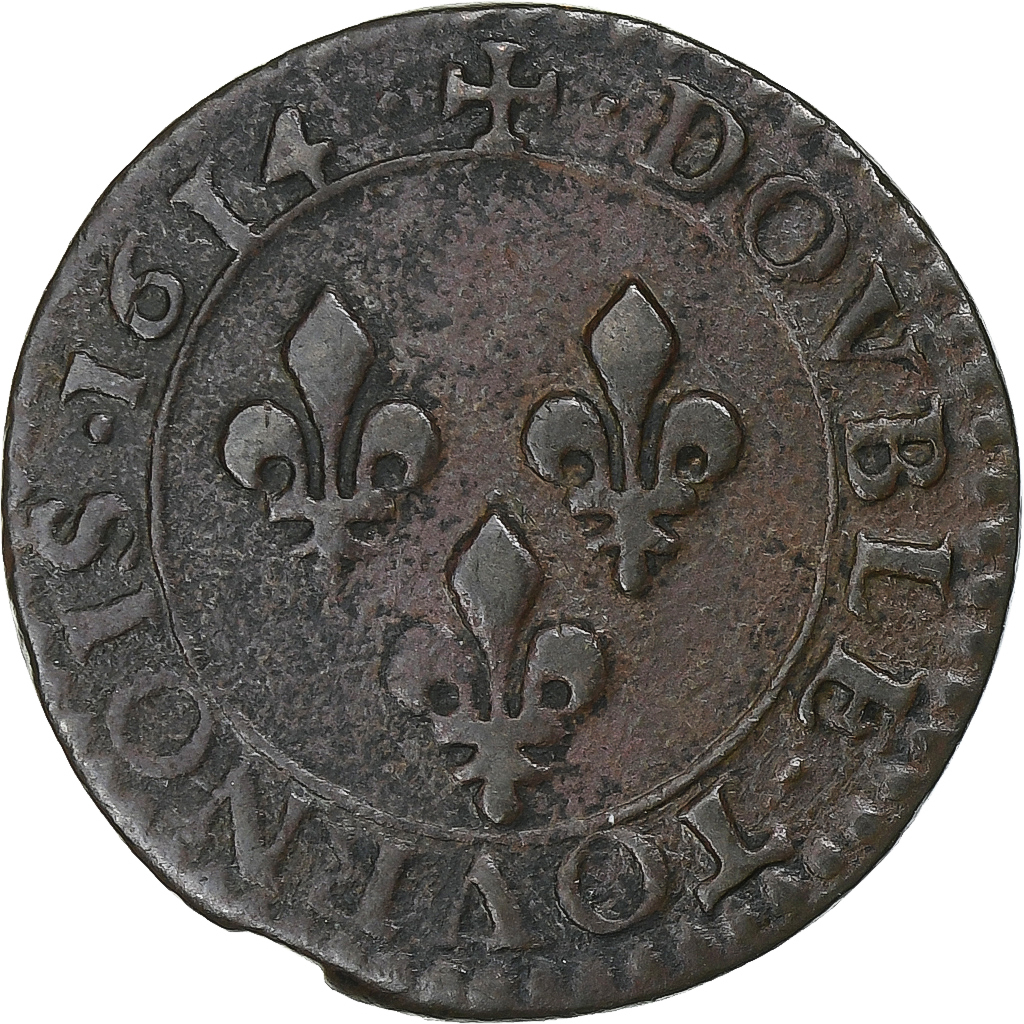 France, Louis XIII, Double Tournois, 1614, Amiens, Copper, , Gadoury:7