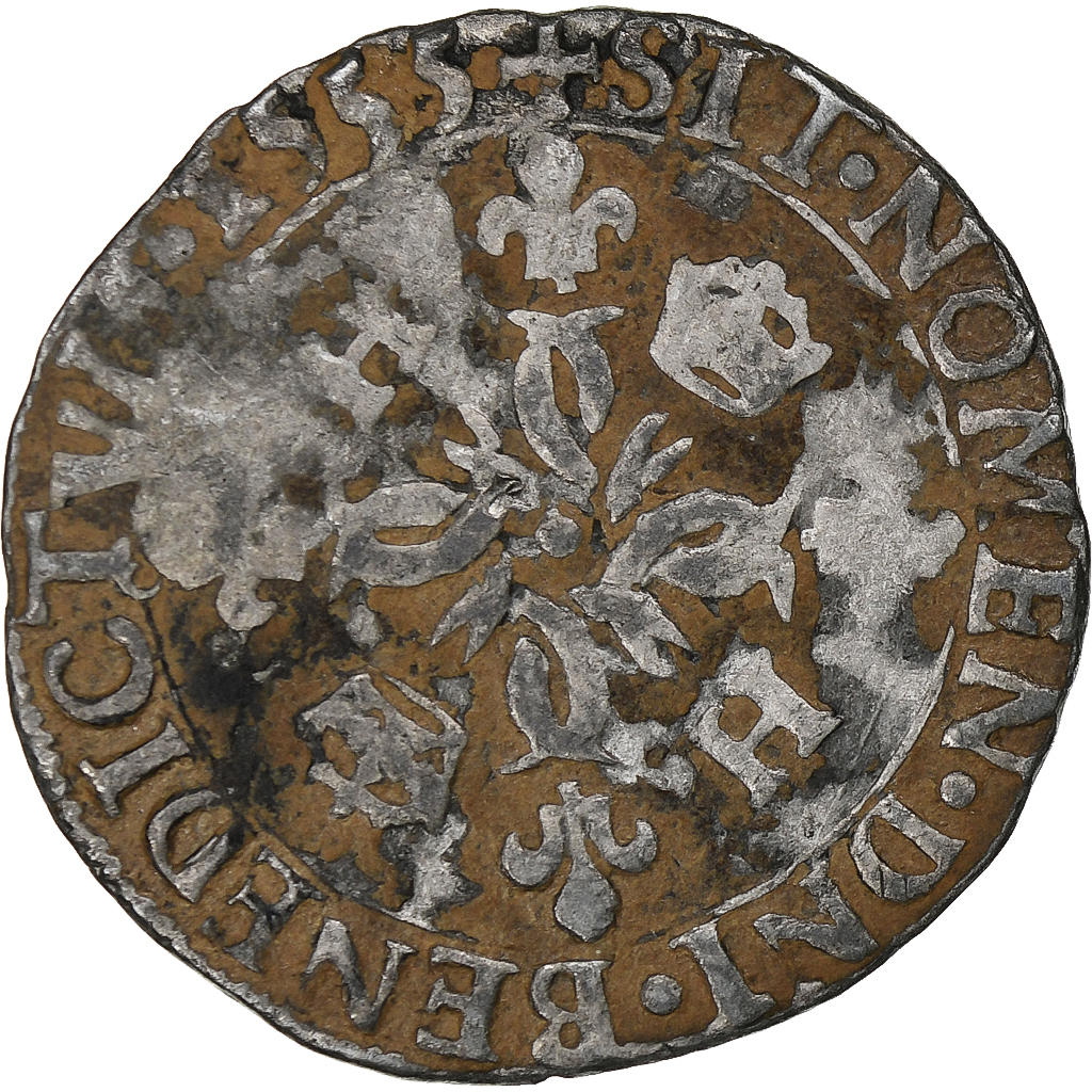 France, Henri II, Douzain aux croissants, 1555, Rennes, Billon, 
