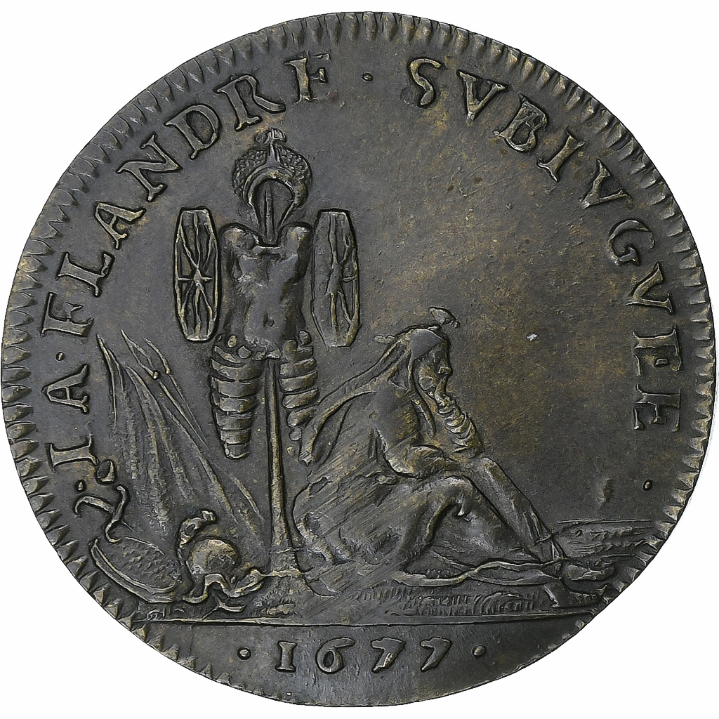 France, Token, Louis XIV, La Flandre Subjuguée, 1677, Copper, 