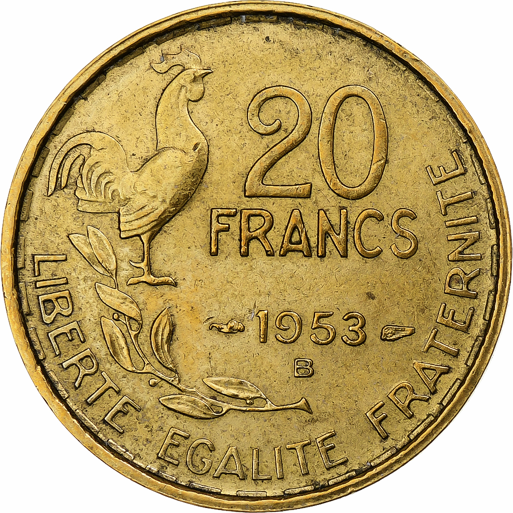 France, 20 Francs, Guiraud, 1953, Beaumont-Le-Roger, Cupro-Aluminium, TTB+
