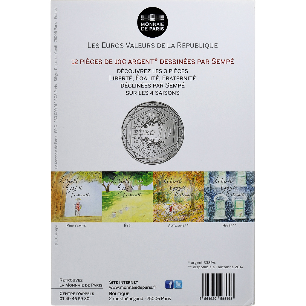 France, 10 Euro, Sempé - Printemps - Égalité, 2014, MDP, Argent, SPL