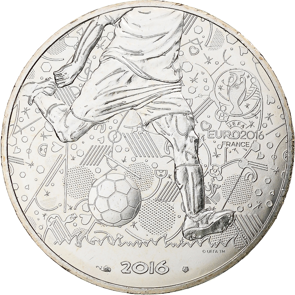 France, 10 Euro, UEFA Euro 2016, 2016, Monnaie de Paris, Argent, SPL