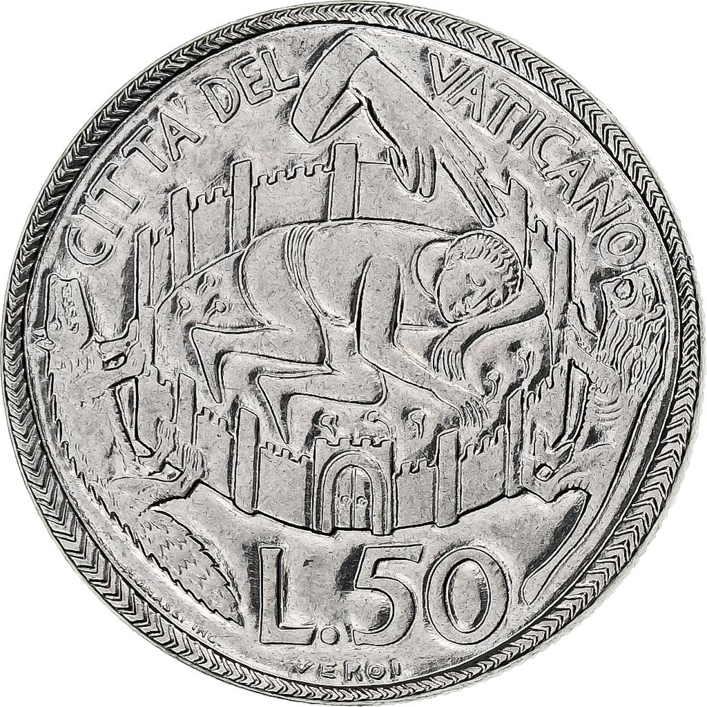 Vatican, Paul VI, 50 Lire, Holy Year, 1975, Rome, BU, Stainless Steel, 