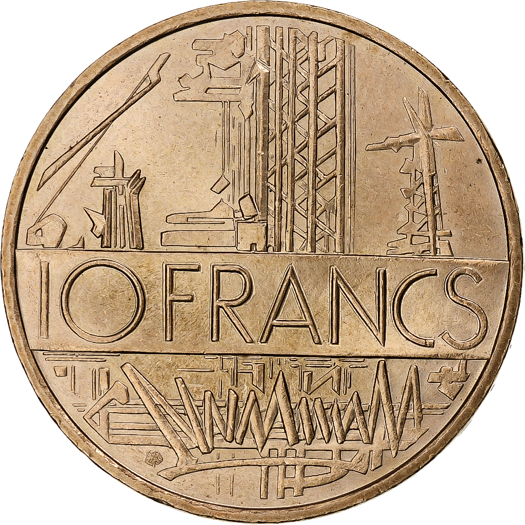 France, 10 Francs, Mathieu, 1976, Pessac, Tranche A, Copper-nickel Aluminium