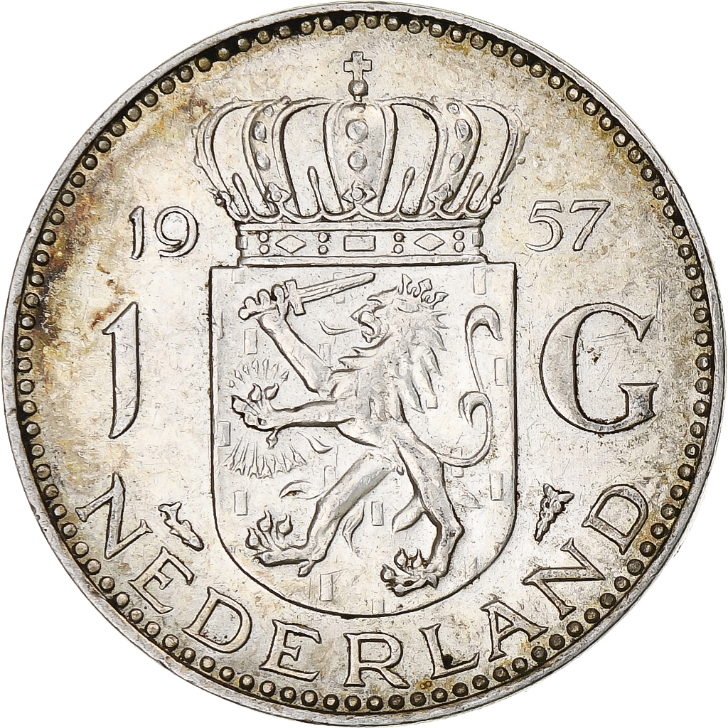 Netherlands, Juliana, Gulden, 1957, Utrecht, Silver, , KM:184