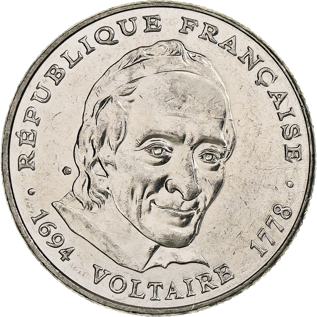 France, 5 Francs, Voltaire, 1994, Pessac, Nickel Clad Copper-Nickel, 