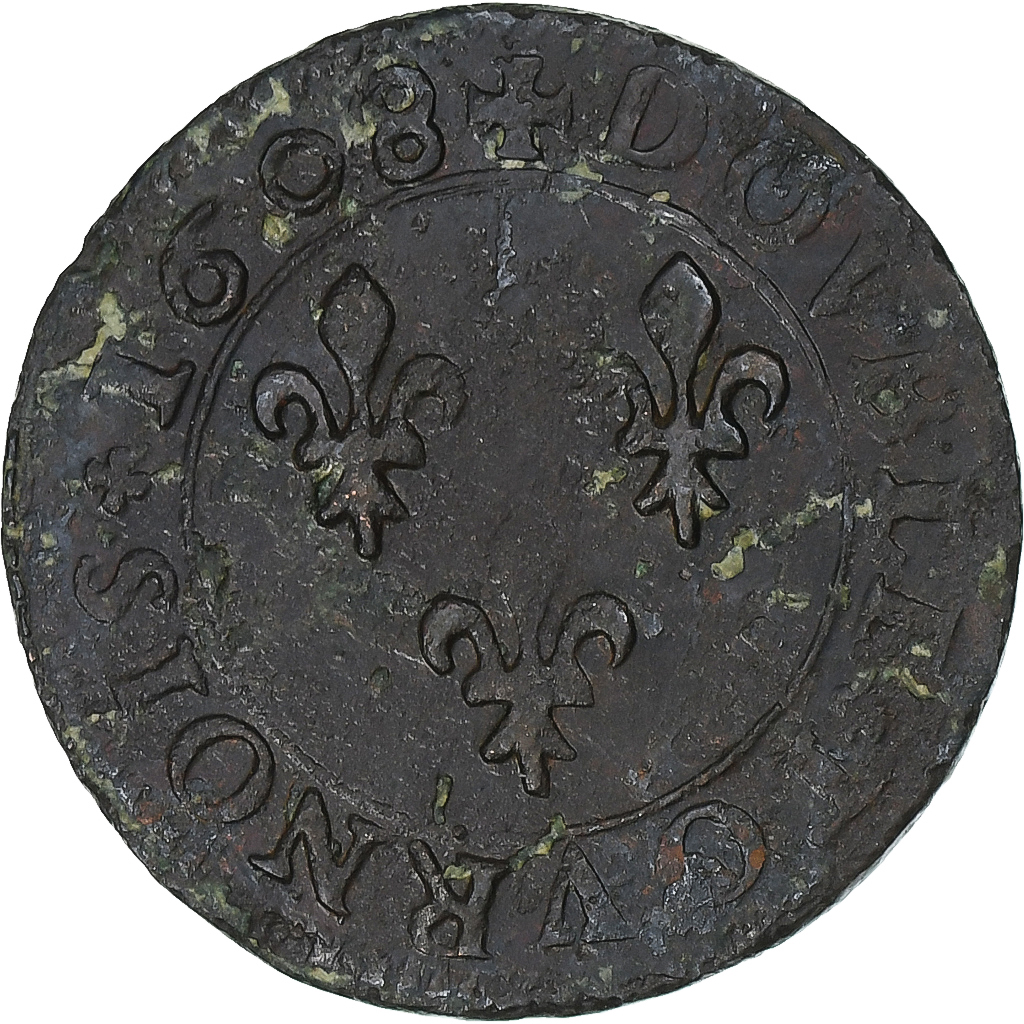 France, Henri IV, Double Tournois, 1608, Lyon, Copper, , Gadoury:538