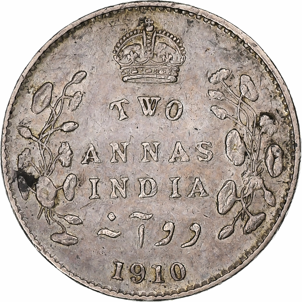 India-British, Edward VII, 2 Annas, 1910, Calcutta, Silver, , KM:505