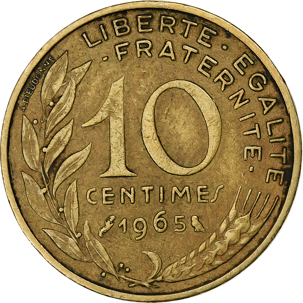 France, 10 Centimes, Marianne, 1965, Paris, Aluminum-Bronze, 