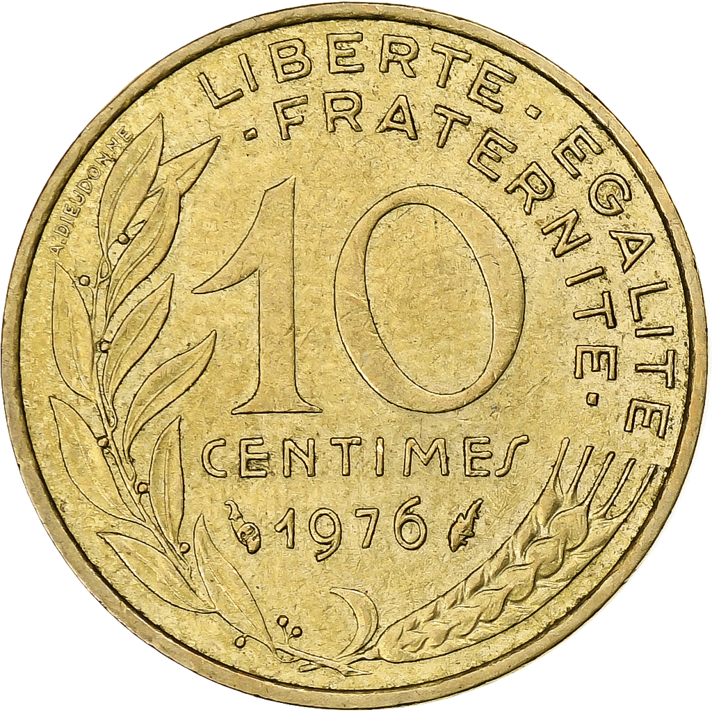 France, 10 Centimes, Marianne, 1976, Pessac, Aluminum-Bronze, 