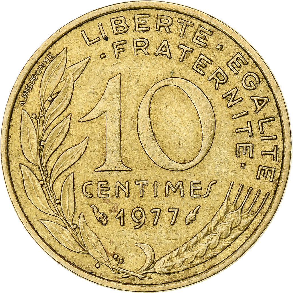 France, 10 Centimes, Marianne, 1977, Pessac, Aluminum-Bronze, EF