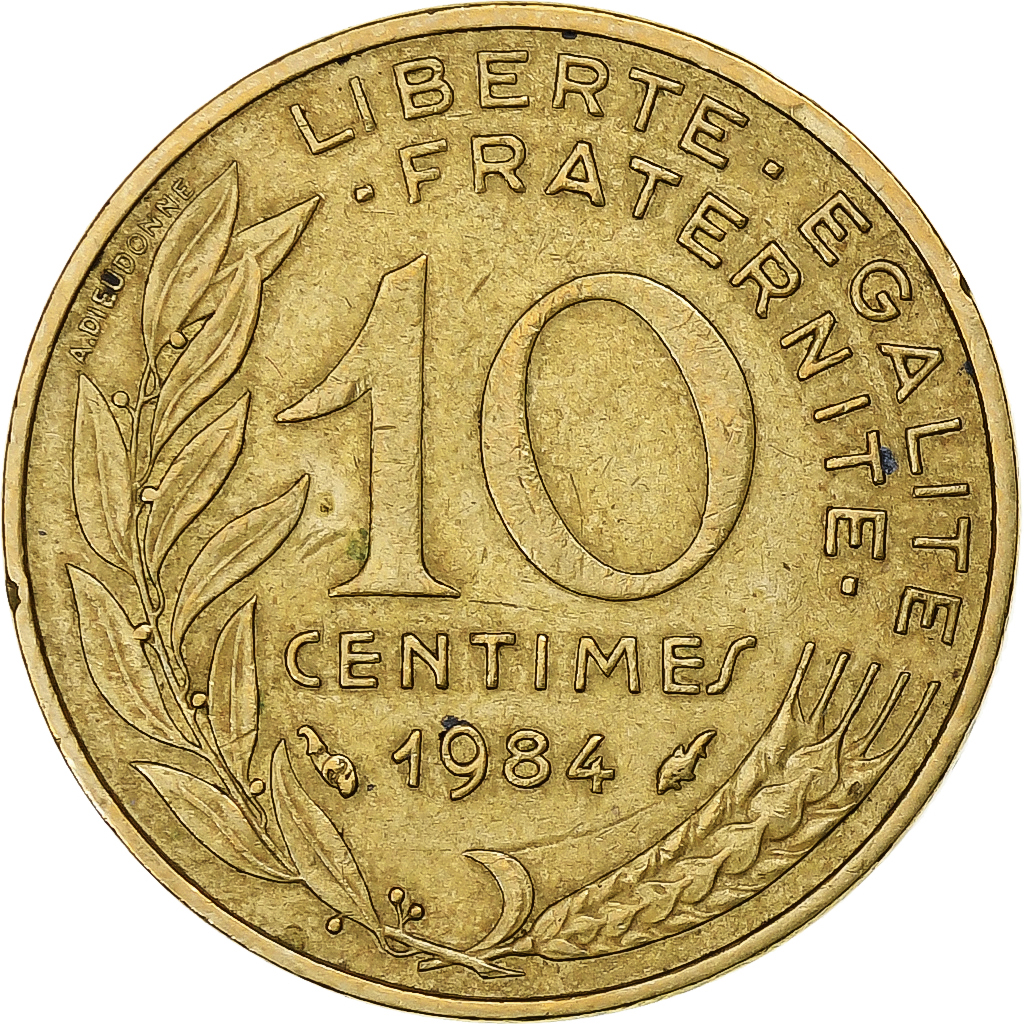 France, 10 Centimes, Marianne, 1984, Pessac, Aluminum-Bronze, 