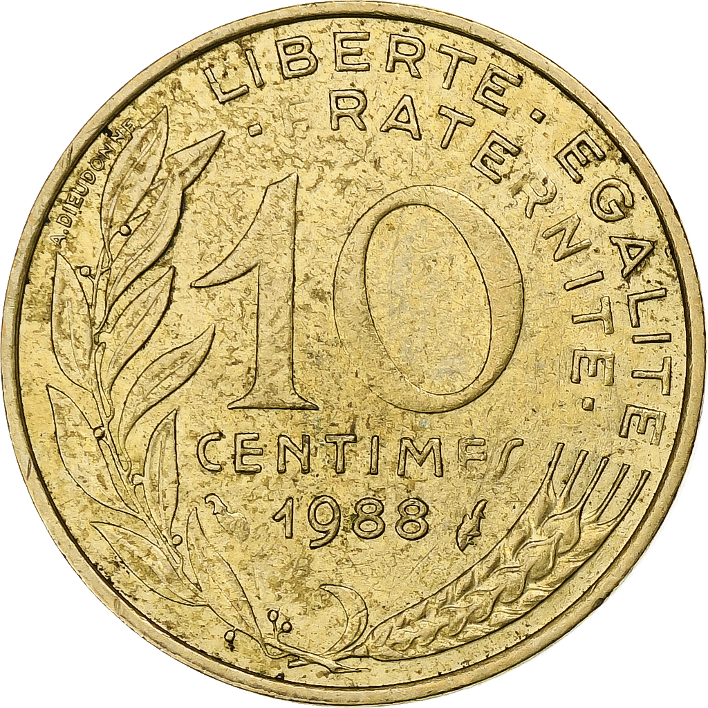 France, 10 Centimes, Marianne, 1988, Pessac, Aluminum-Bronze, 