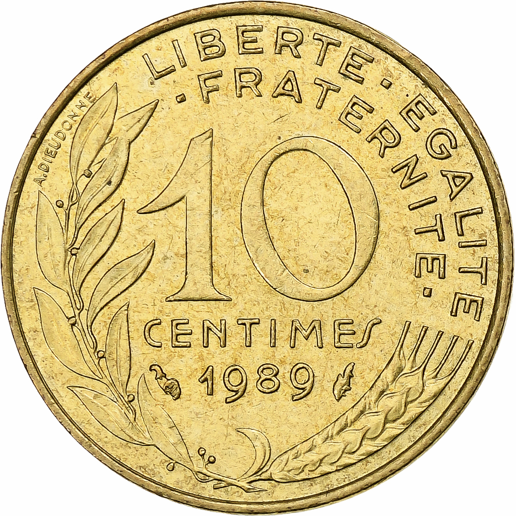 France, 10 Centimes, Marianne, 1989, Pessac, Aluminum-Bronze, 