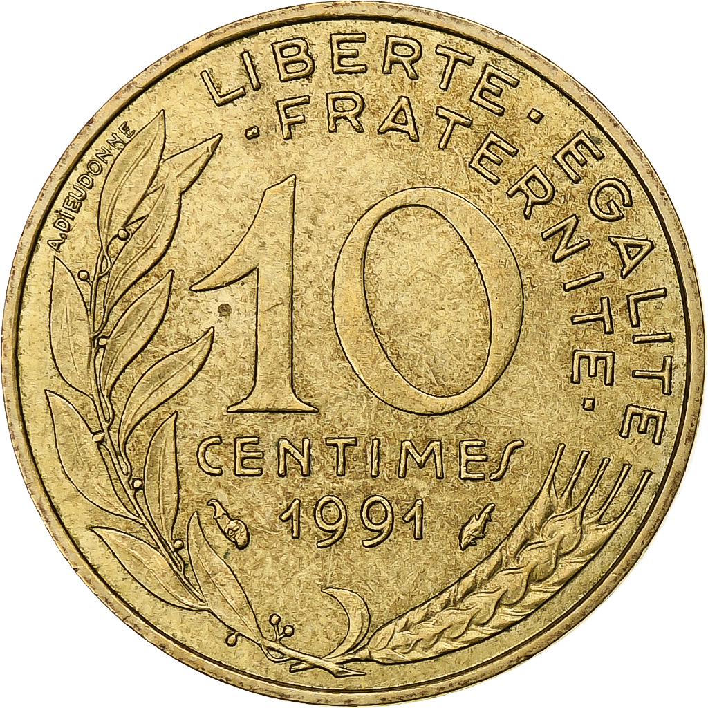 France, 10 Centimes, Marianne, 1991, Pessac, Aluminum-Bronze, 