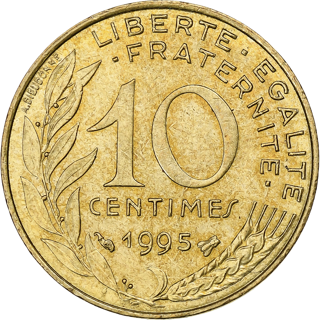 France, 10 Centimes, Marianne, 1995, Pessac, Aluminum-Bronze, 