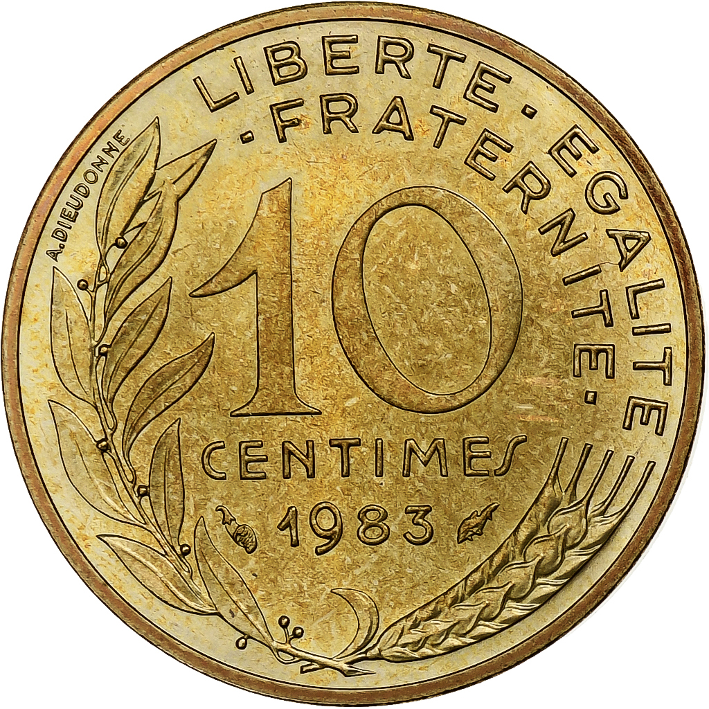 France, 10 Centimes, Marianne, 1983, Paris, Aluminum-Bronze, 
