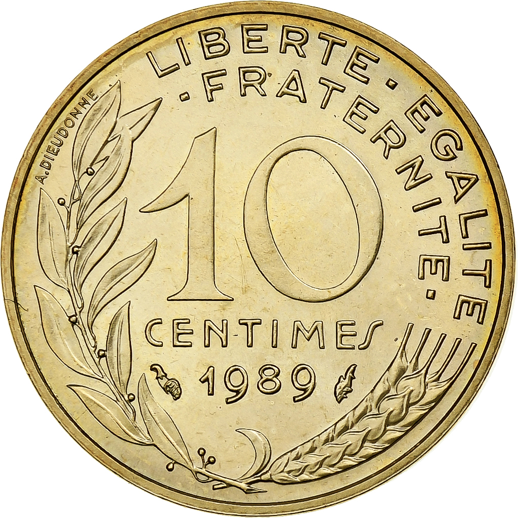 France, 10 Centimes, Marianne, 1989, Paris, Aluminum-Bronze, 