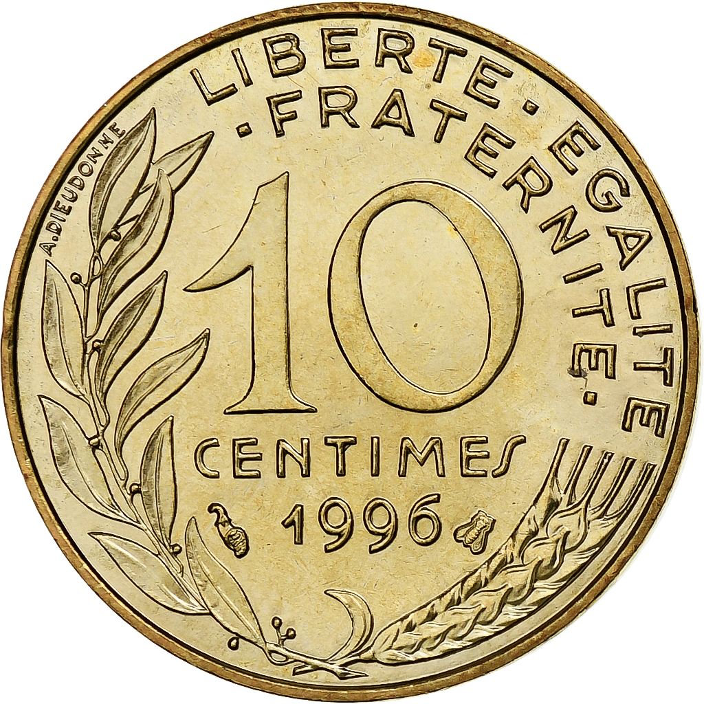 France, 10 Centimes, Marianne, 1996, Paris, Aluminum-Bronze, 
