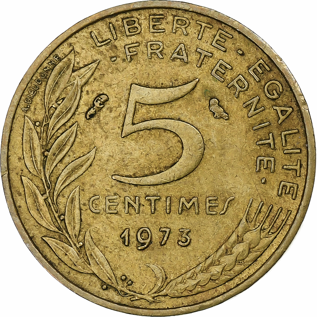 France, 5 Centimes, Marianne, 1973, Pessac, Aluminum-Bronze, 