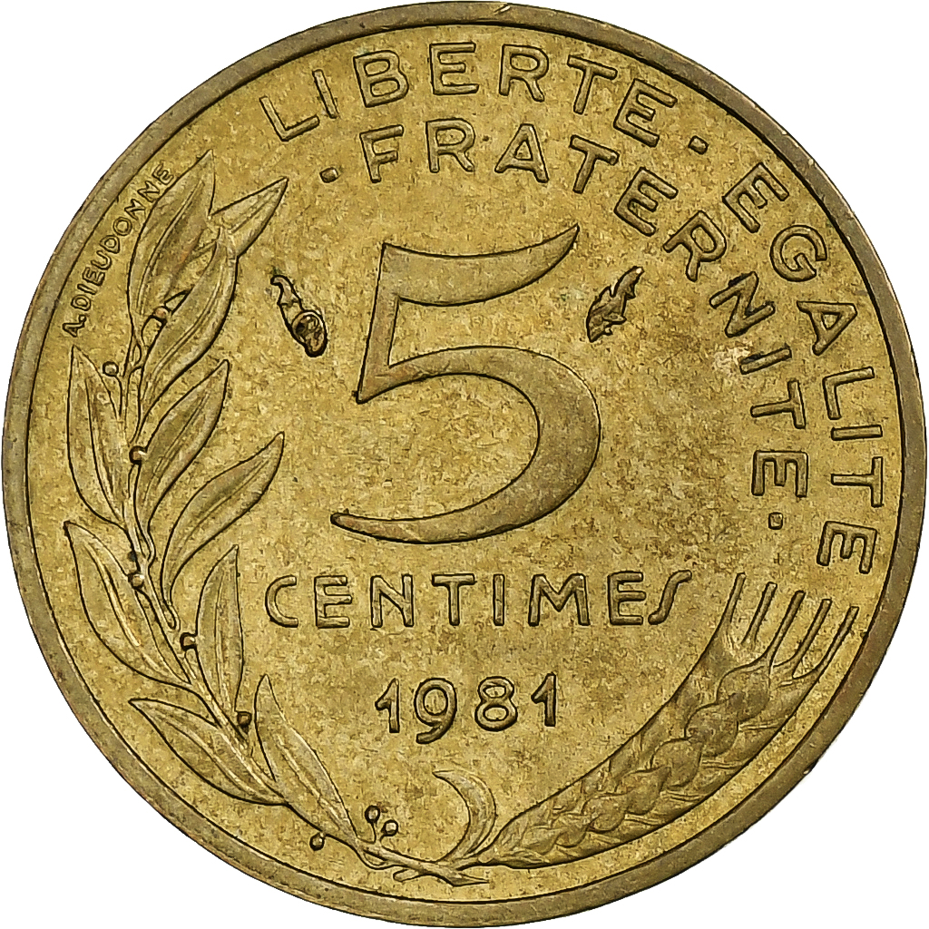 France, 5 Centimes, Marianne, 1981, Pessac, Aluminum-Bronze, 