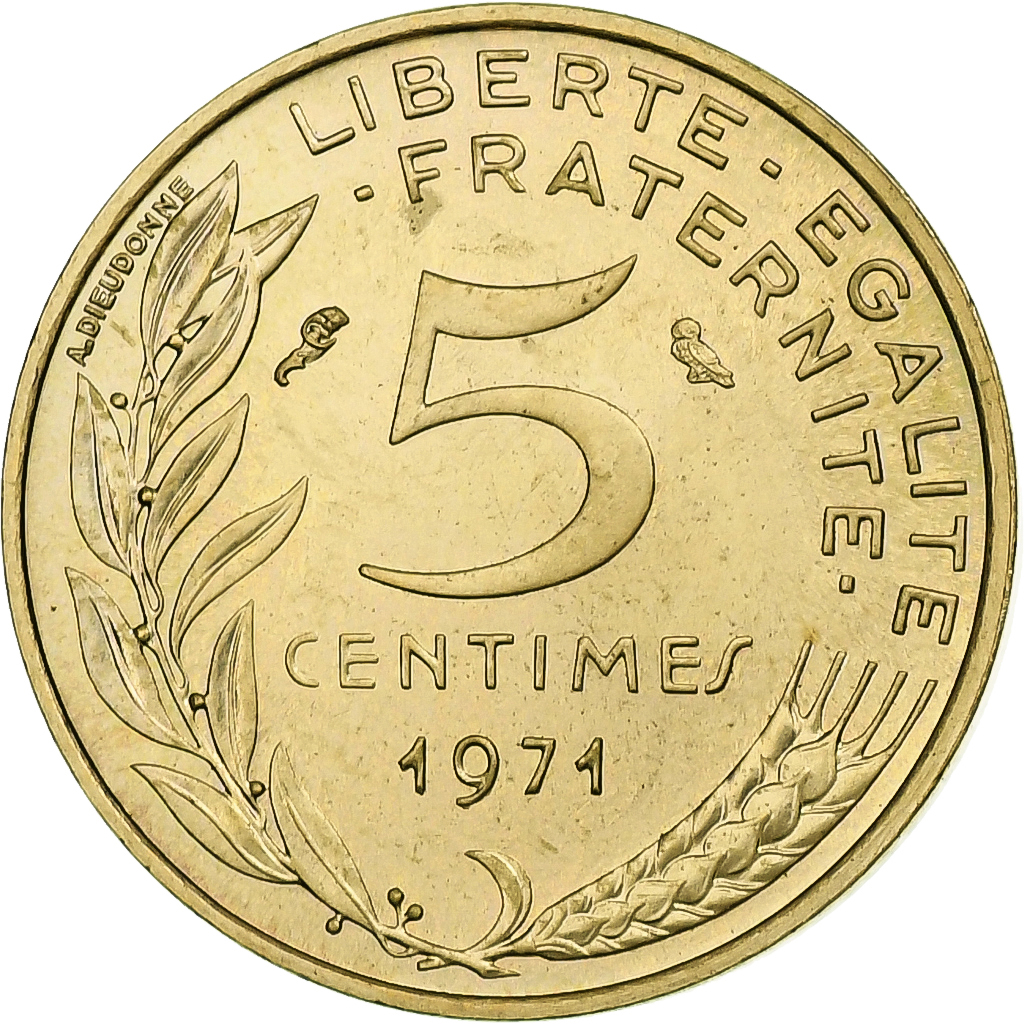 France, 5 Centimes, Marianne, 1971, Paris, Aluminum-Bronze, , Gadoury:175