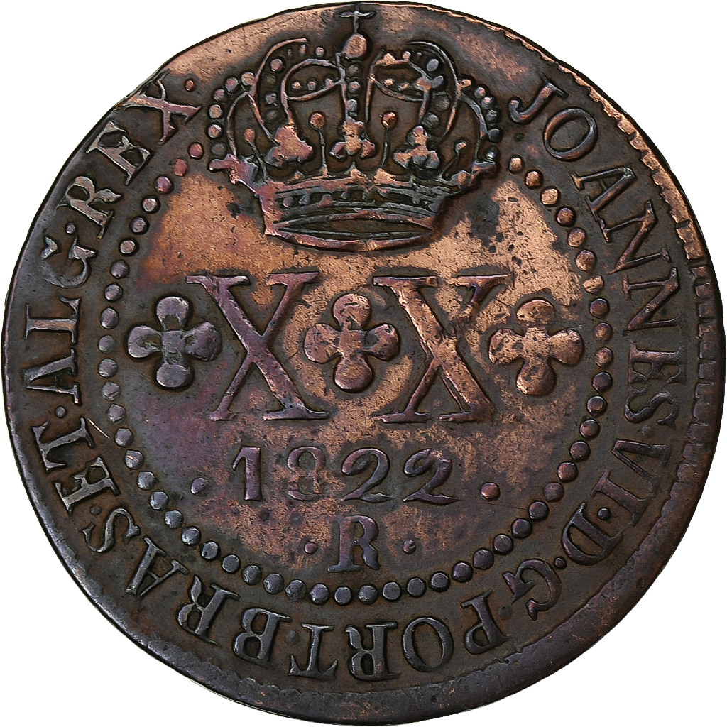 Brazil, João VI, 20 Reis, 1822, Rio de Janeiro, Copper, , KM:316.1