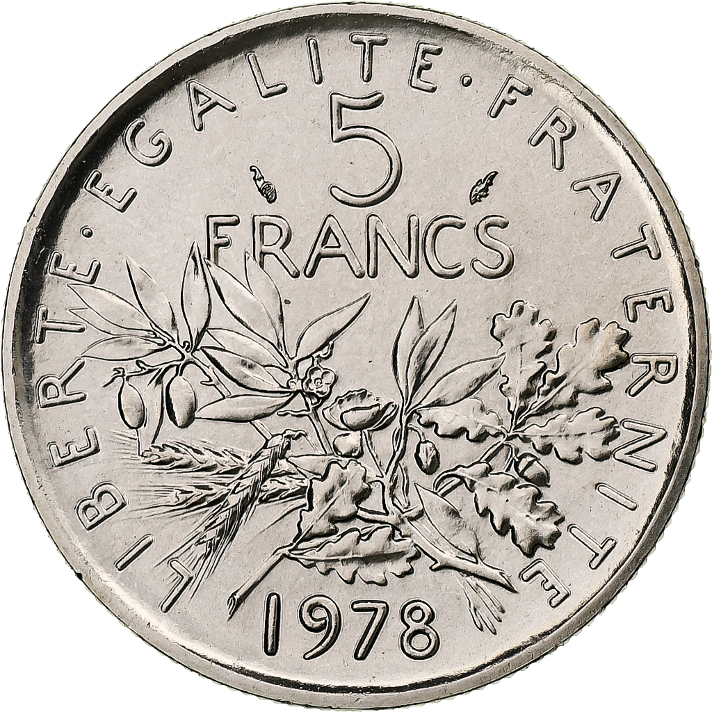 France, 5 Francs, Semeuse, 1978, Monnaie de Paris, série FDC, Copper-nickel