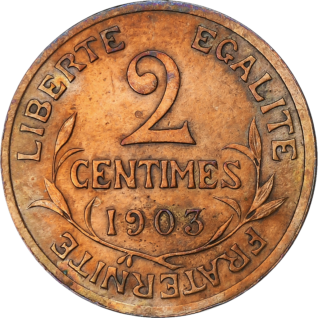 France, 2 Centimes, Daniel-Dupuis, 1903, Paris, Bronze, , Gadoury:107