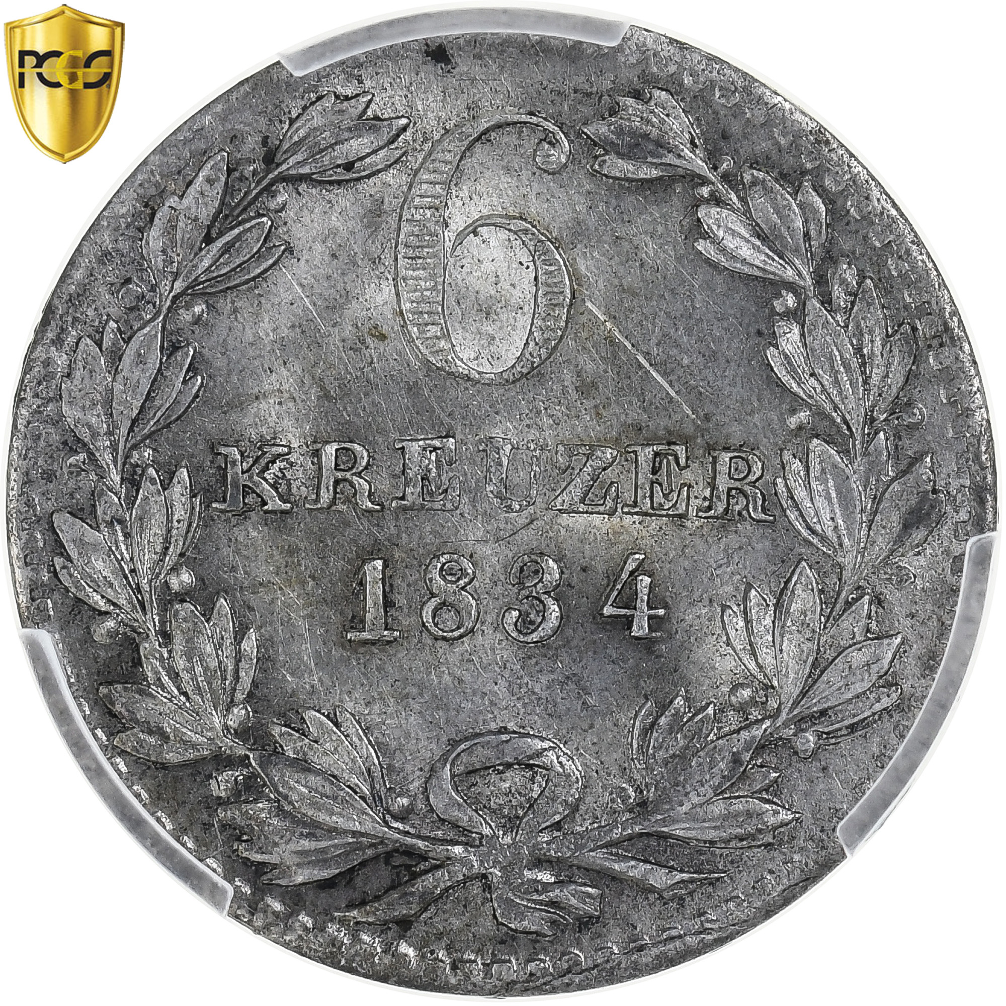 Grand-duchy of Baden, Leopold I, 6 Kreuzer, 1834, Billon, PCGS, MS(63)