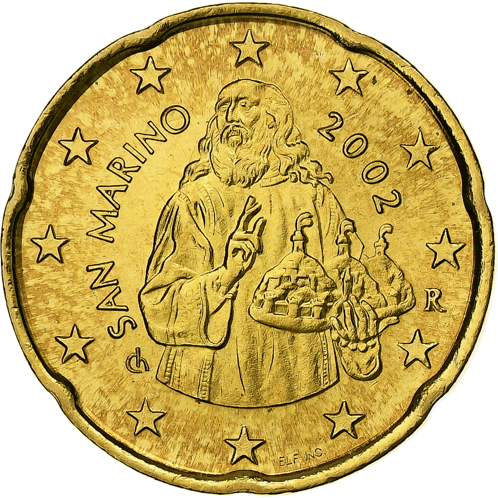 San Marino, 20 Euro Cent, BU, 2002, Rome, Nordic gold, STGL, KM:444