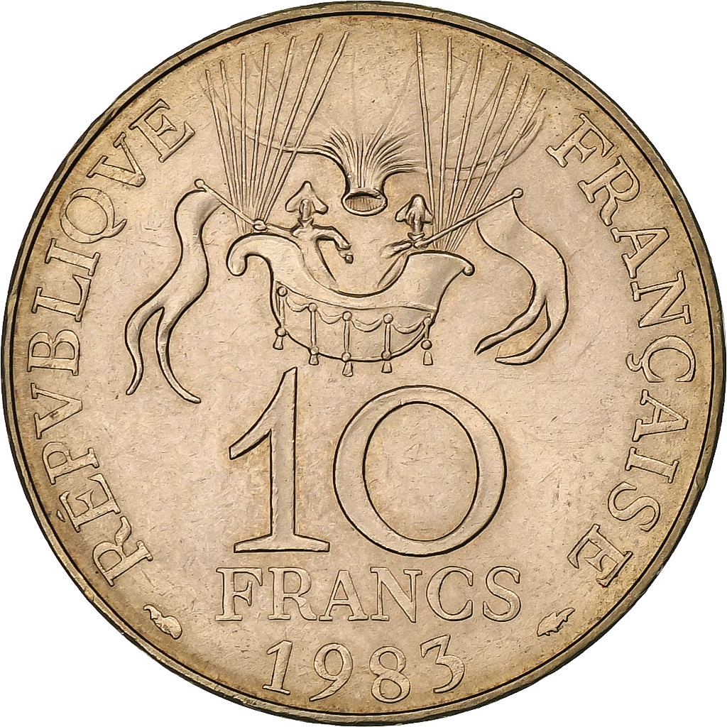 France, 10 Francs, Conquête de l'espace, 1983, Pessac, Tranche B, Copper-nickel