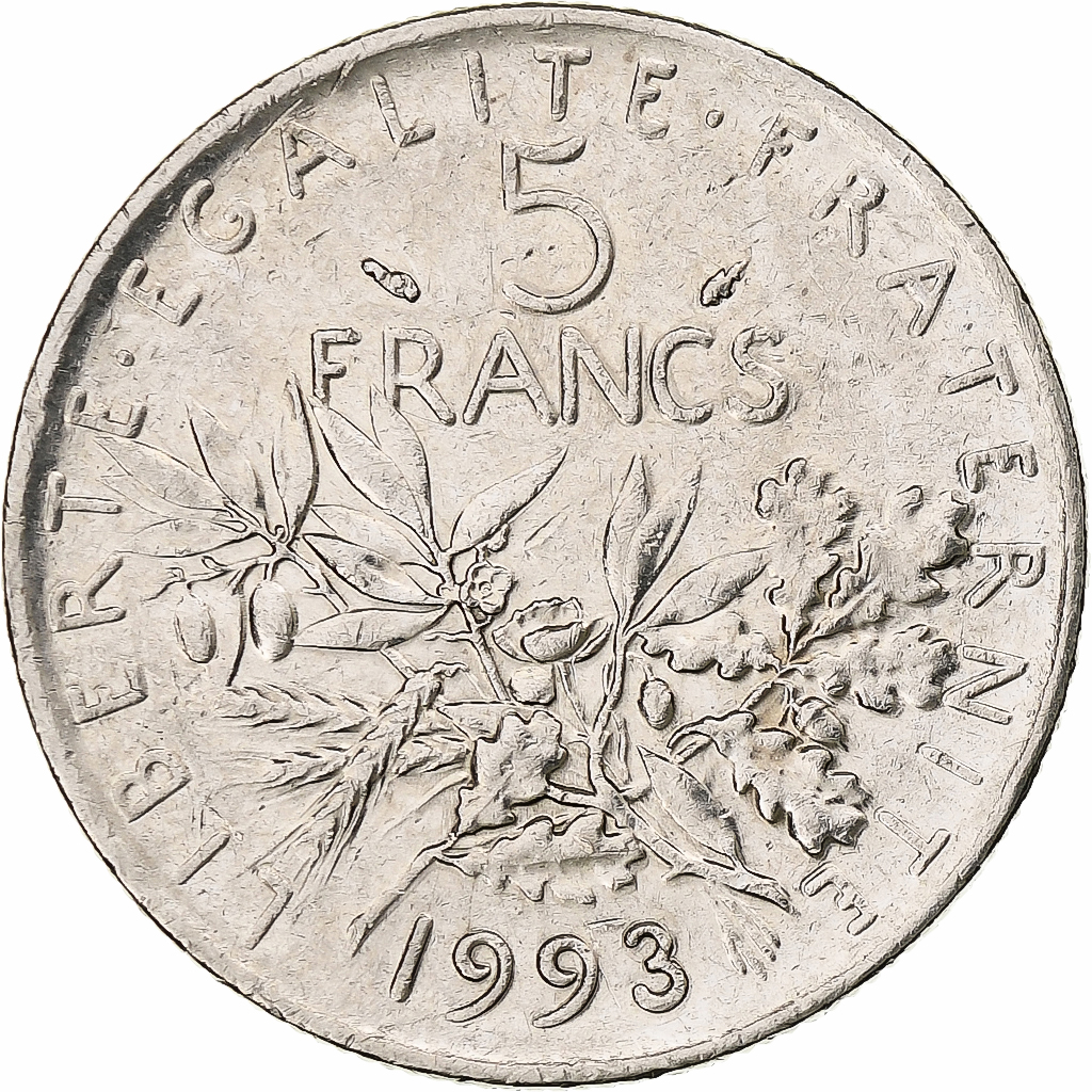 France, 5 Francs, Semeuse, 1993, Pessac, Copper-nickel, , Gadoury:771