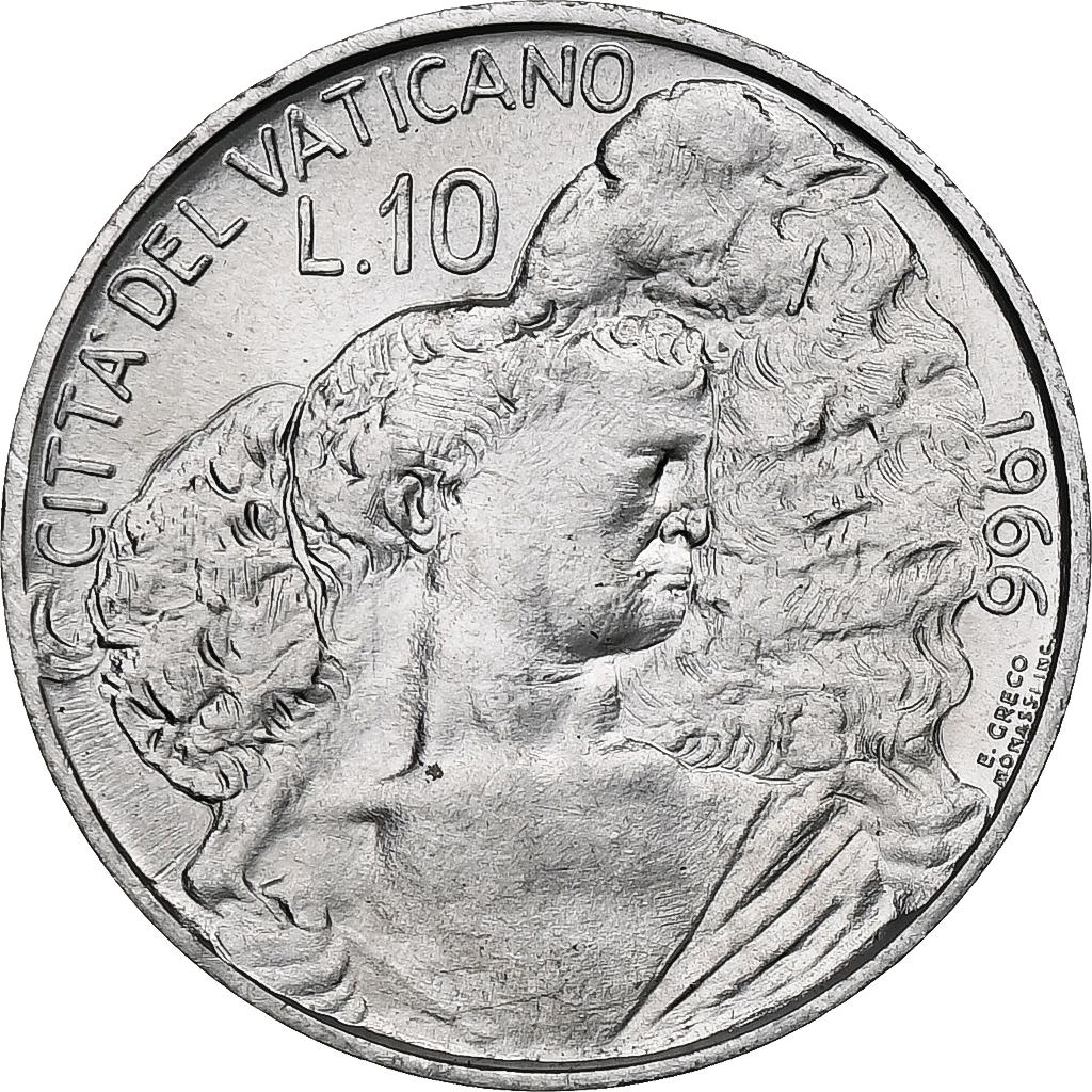 Vatican, Paul VI, 10 Lire, 1966 - Anno IV, Rome, Aluminum, MS(63), KM:87