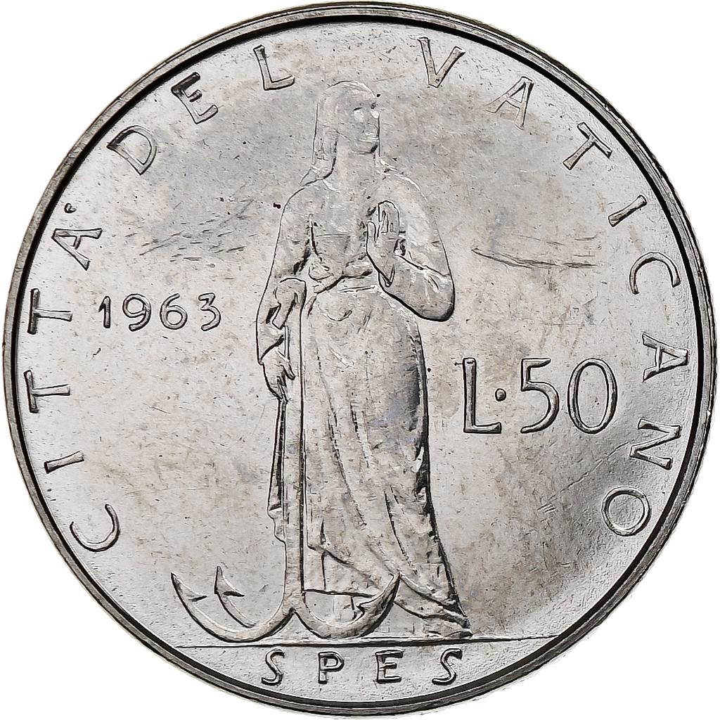 Vatican, Paul VI, 50 Lire, 1963 - Anno I, Rome, Stainless Steel, , KM:81