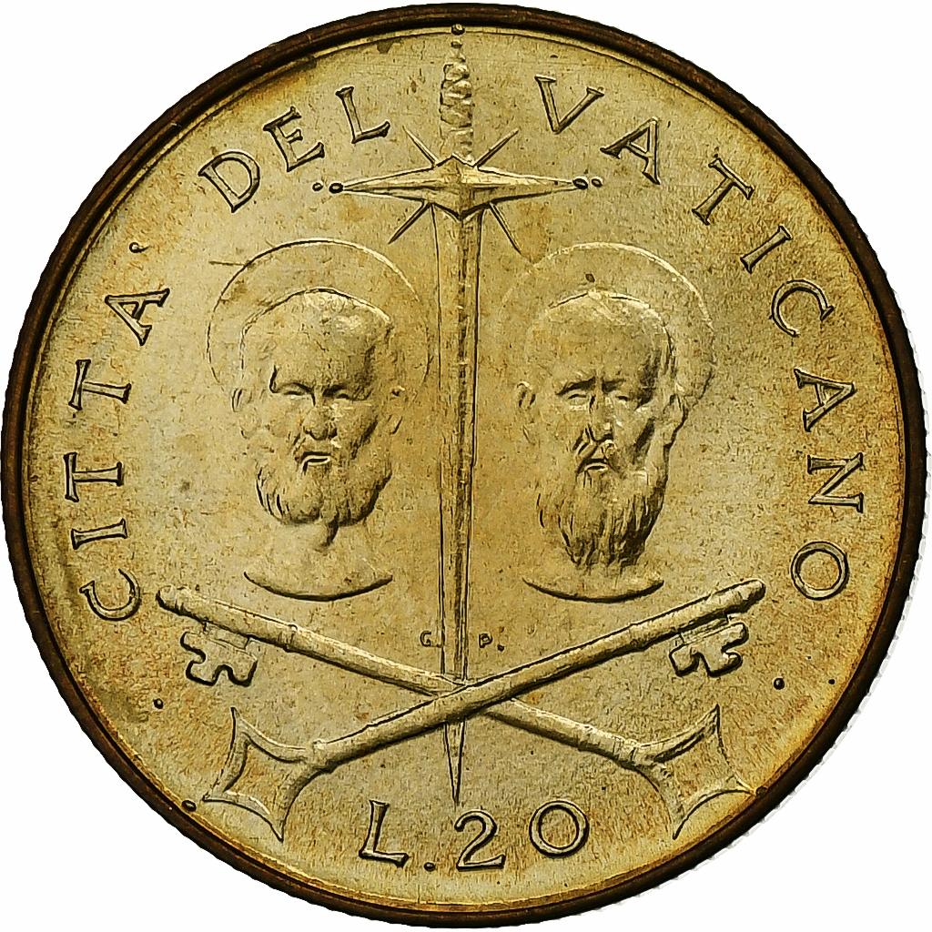 Vatican, Paul VI, 20 Lire, 1967 - Anno V, Rome, Aluminum-Bronze, MS, KM:96