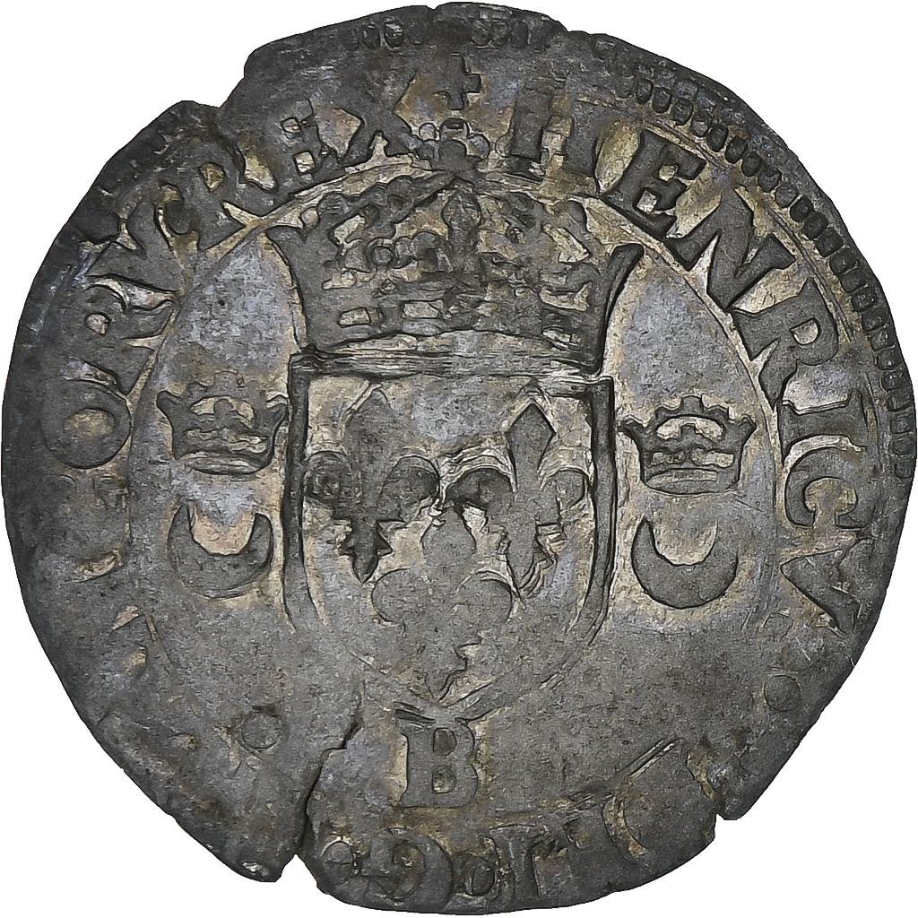 France, Henri II, Douzain aux croissants, 1551, Rouen, Billon, 