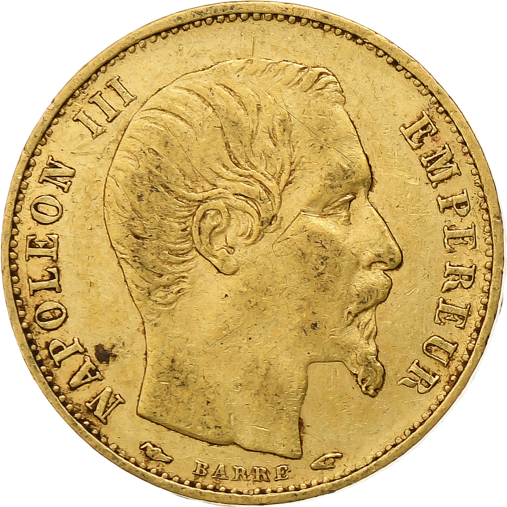 France, Napoleon III, 5 Francs, 1854, Paris, tranche lisse, Gold, 