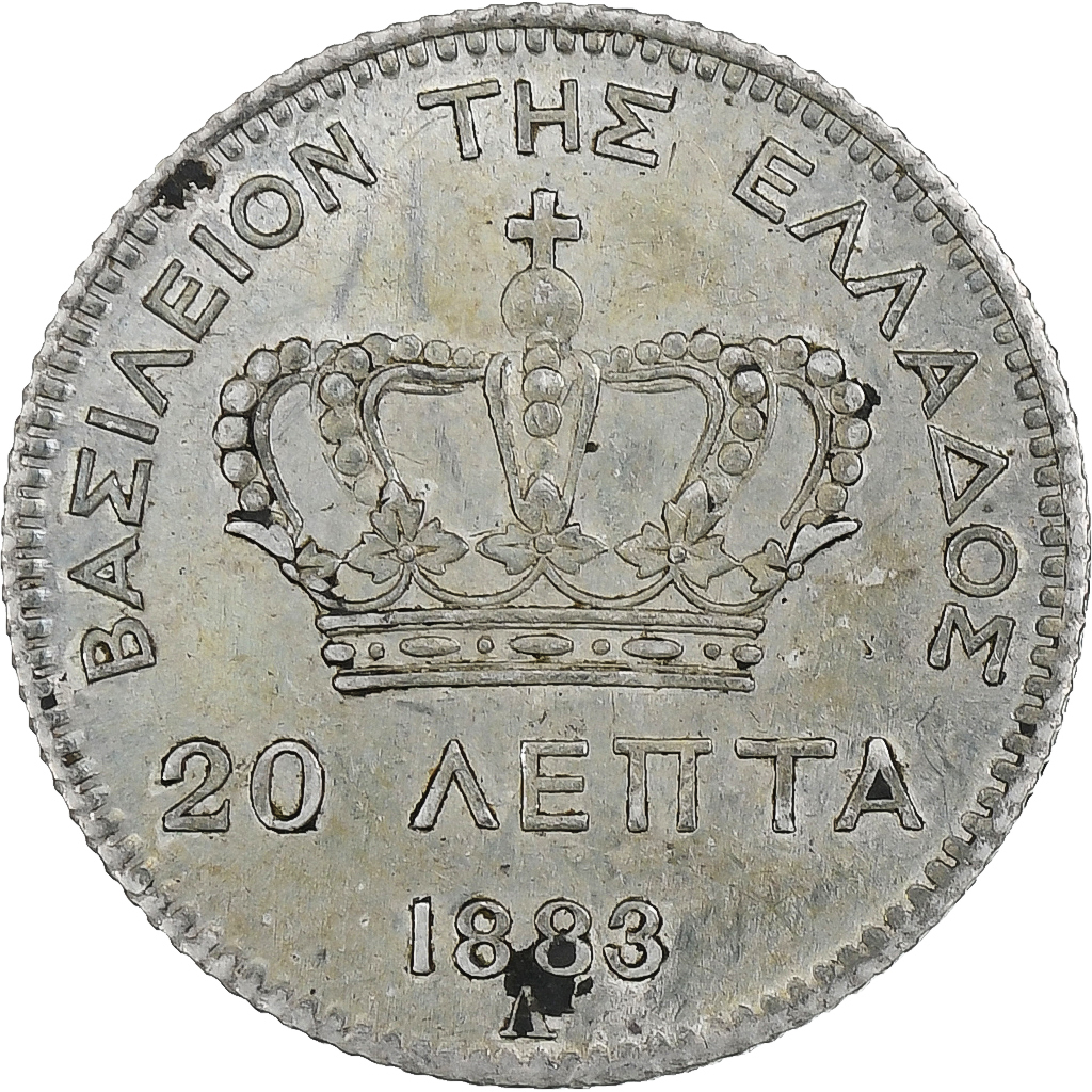 Greece, George I, 20 Lepta, 1883, Paris, Silver, , KM:44
