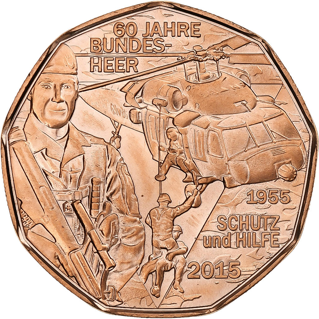 Österreich, 5 Euro, Bundesheer, 2015, Vienna, Kupfer, STGL