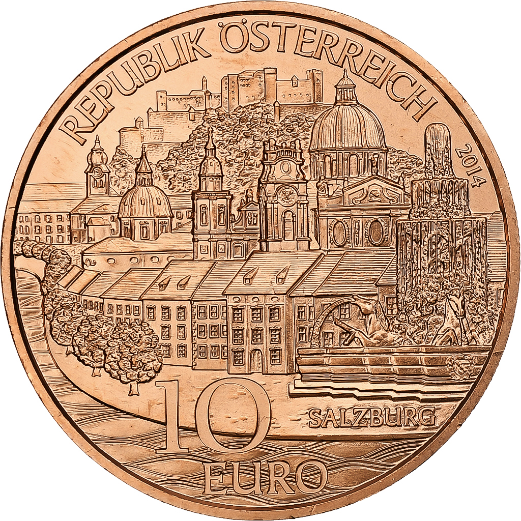 Österreich, 10 Euro, Salzburg, 2014, Vienna, Kupfer, STGL