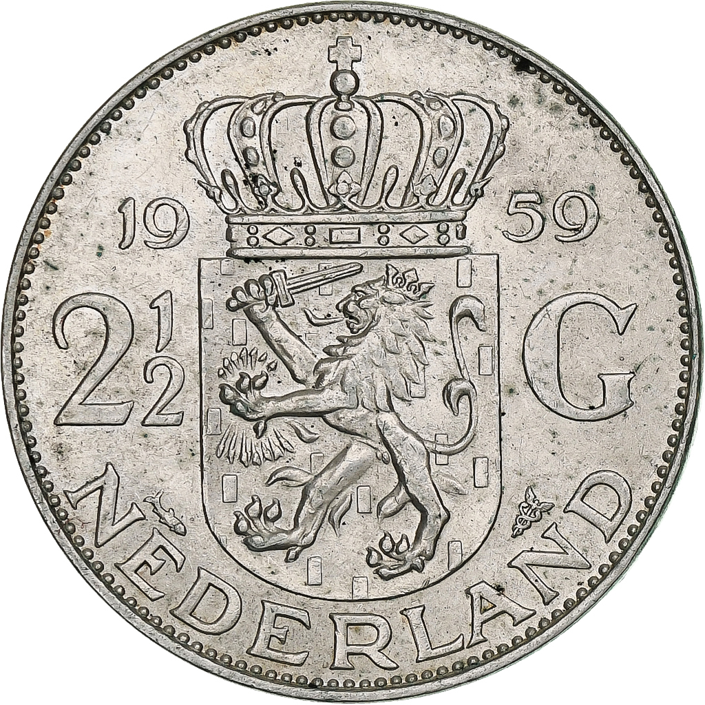 Netherlands, Juliana, 2-1/2 Gulden, 1959, Utrecht, Silver, , KM:185