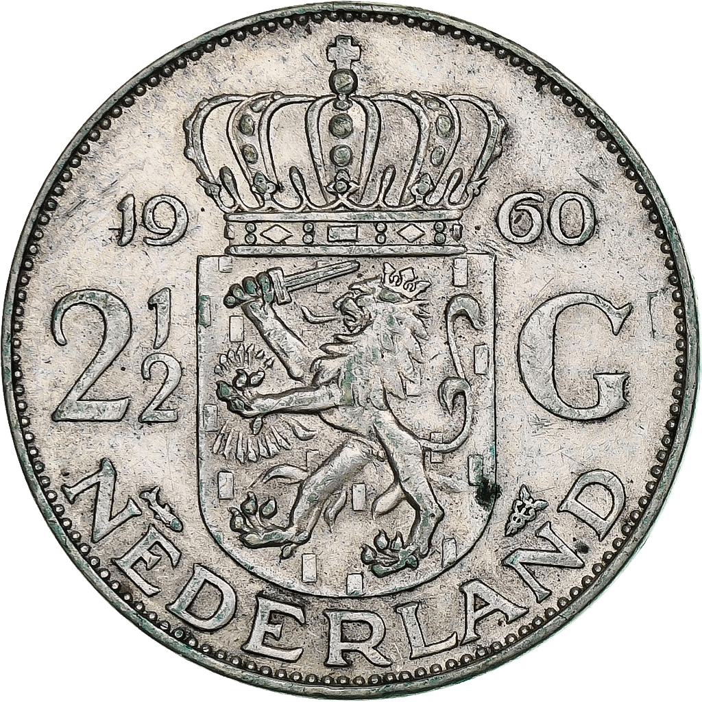 Netherlands, Juliana, 2-1/2 Gulden, 1960, Utrecht, Silver, , KM:185