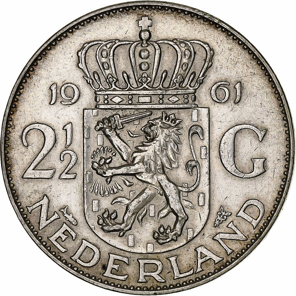Netherlands, Juliana, 2-1/2 Gulden, 1961, Utrecht, Silver, , KM:185